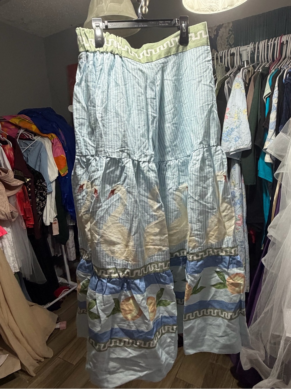 Light Blue Tiered Floral Cotton Skirt